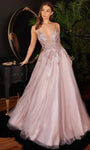 A-line V-neck Sheer Fitted Crystal Tulle Sleeveless Plunging Neck Natural Waistline Dress