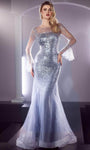 Natural Waistline Tulle Flutter Sleeves Sheer Fitted Illusion Keyhole Mermaid Dress with a Brush/Sweep Train