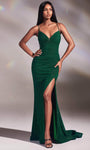 Sexy V-neck Spaghetti Strap Empire Waistline Open-Back Sheer Lace-Up Slit Ruched Mermaid Prom Dress with a Brush/Sweep Train