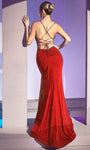 Sexy V-neck Mermaid Sheer Ruched Lace-Up Slit Open-Back Spaghetti Strap Empire Waistline Prom Dress with a Brush/Sweep Train