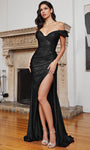 Sexy Sophisticated Basque Corset Waistline Sheath Glittering Draped Slit Off the Shoulder Fall Sheath Dress/Prom Dress with a Brush/Sweep Train