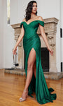 Sexy Sophisticated Sheath Glittering Draped Slit Basque Corset Waistline Off the Shoulder Fall Sheath Dress/Prom Dress with a Brush/Sweep Train