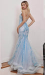 V-neck General Print Lace-Up Glittering Illusion Sheer Mermaid Natural Waistline Spaghetti Strap Plunging Neck Tulle Prom Dress with a Brush/Sweep Train