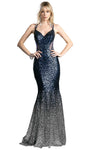 Sexy Sophisticated V-neck Sleeveless Spaghetti Strap Sequined Open-Back Fitted Mermaid Prom Dress with a Brush/Sweep Train