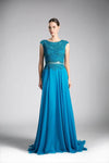 A-line Bateau Neck Illusion Slit Beaded Fitted Floor Length Dress with a Brush/Sweep Train