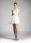 A-line Sweetheart Short Applique Sheer Jeweled Illusion Natural Waistline Sleeveless Party Dress