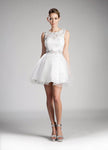 A-line Short Sweetheart Sleeveless Jeweled Sheer Illusion Applique Natural Waistline Party Dress