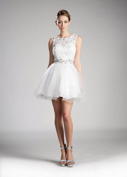 A-line Natural Waistline Sweetheart Sleeveless Applique Illusion Sheer Jeweled Short Party Dress