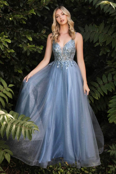 A-line Tulle Tiered Fitted Illusion Applique Open-Back Beaded Flutter Sleeves Spaghetti Strap Natural Waistline Plunging Neck Sweetheart Floor Length Prom Dress