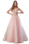 A-line Tulle Natural Waistline Plunging Neck Sweetheart Flutter Sleeves Spaghetti Strap Floor Length Illusion Open-Back Tiered Applique Beaded Fitted Prom Dress