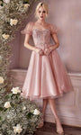 A-line Sheer Tiered Applique Sweetheart Puff Sleeves Sleeves Cocktail Tea Length Corset Natural Waistline Dress With Rhinestones