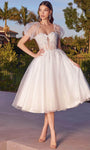 A-line Sweetheart Sheer Back Zipper Glittering Fitted Fit-and-Flare Puff Sleeves Sleeves Corset Natural Waistline Above the Knee Prom Dress