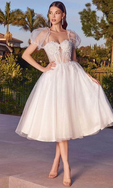 A-line Back Zipper Glittering Sheer Fitted Fit-and-Flare Corset Natural Waistline Above the Knee Sweetheart Puff Sleeves Sleeves Prom Dress