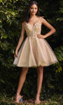 A-line Plunging Neck Sweetheart Beaded Glittering Applique Sheer Corset Natural Waistline Sleeveless Floral Print Cocktail Above the Knee Homecoming Dress/Prom Dress