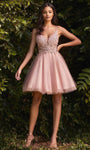 Tall A-line V-neck Beaded Applique Illusion Gathered Glittering Sheer Open-Back Floral Print Spaghetti Strap Natural Waistline Cocktail Short Prom Dress