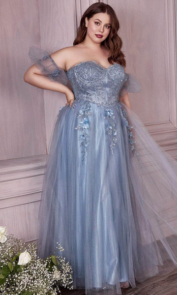 Plus Size A-line Puff Sleeves Sleeves General Print Sweetheart Corset Natural Waistline Floor Length Glittering Beaded Flower(s) Applique Back Zipper Open-Back Sheer Prom Dress with a Brush/Sweep Trai