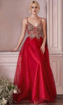 A-line V-neck Sleeveless Natural Waistline Beaded Glittering Hidden Back Zipper V Back Sheer Evening Dress/Prom Dress