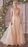 A-line V-neck Natural Waistline Sleeveless Sheer V Back Hidden Back Zipper Glittering Beaded Evening Dress/Prom Dress