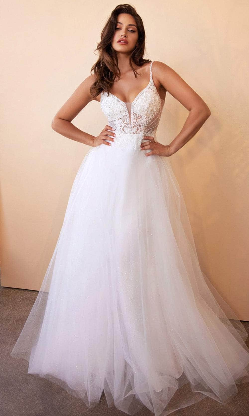 Ladivine CD0195W - Floral Lace Layered Tulle Wedding Gown
