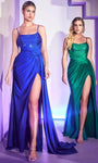 Spaghetti Strap Empire Waistline Sheath Ruched Pleated Slit Draped Scoop Neck Sheath Dress/Prom Dress with a Brush/Sweep Train With Rhinestones and a Sash