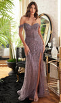 Corset Natural Waistline Off the Shoulder Sequined Slit Draped Glittering Mesh Mermaid Prom Dress with a Brush/Sweep Train