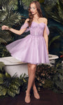 Sophisticated A-line Tulle Basque Corset Waistline Tiered Draped Glittering Short Flutter Sleeves Off the Shoulder Dress