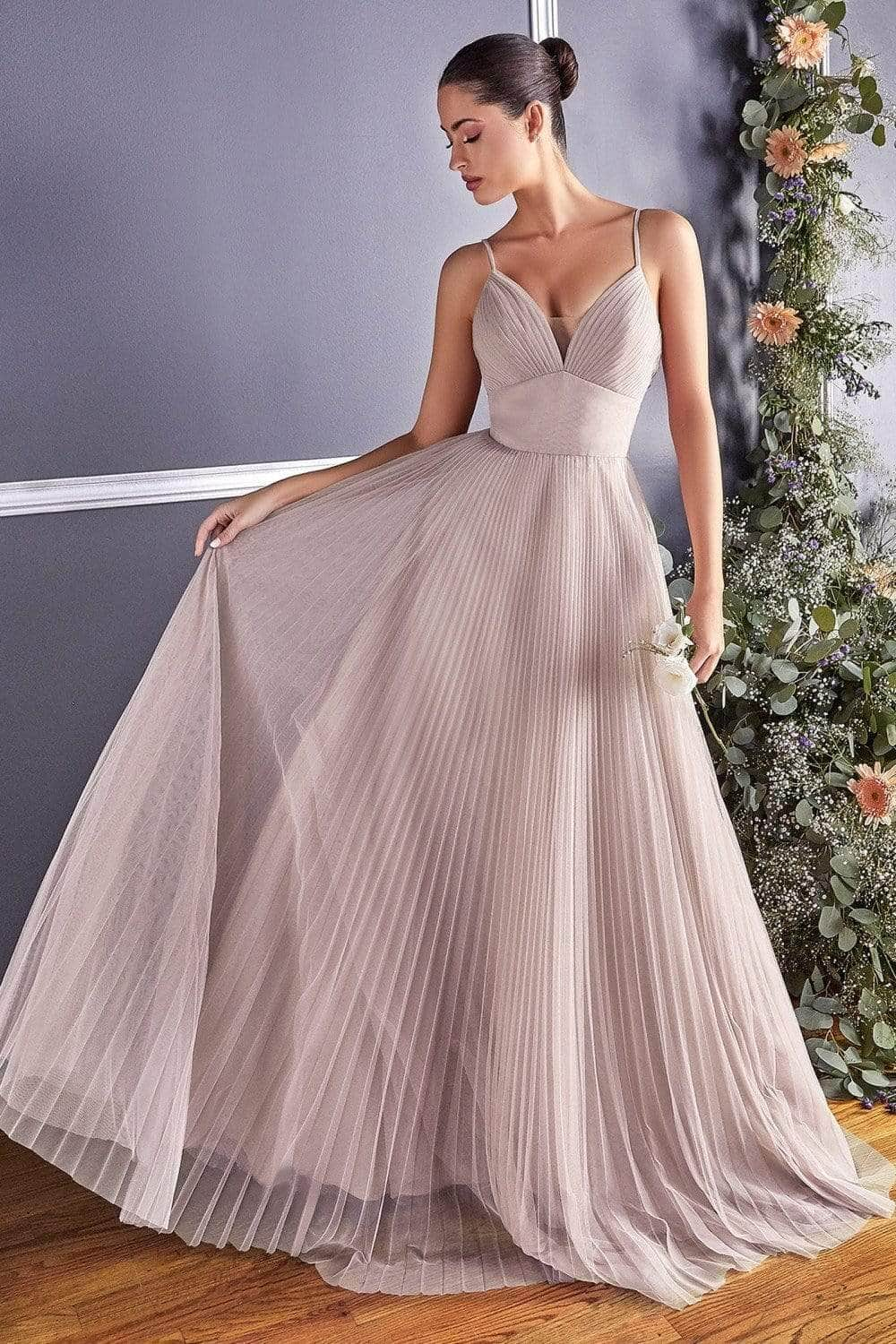 Ladivine CD184 - Pleated Tulle A-Line Gown
