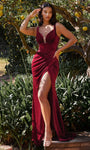 V-neck Floor Length Velvet Basque Corset Waistline Sleeveless Sheath Pleated Asymmetric Slit Sheer Sheath Dress/Evening Dress with a Brush/Sweep Train