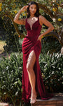 V-neck Velvet Floor Length Basque Corset Waistline Sleeveless Pleated Sheer Asymmetric Faux Wrap Slit Sheath Sheath Dress/Evening Dress with a Brush/Sweep Train