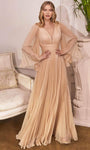 A-line V-neck Floor Length Flutter Sleeves Chiffon Back Zipper Ruched Shirred Open-Back Pleated Natural Waistline Plunging Neck Dress with a Brush/Sweep Train