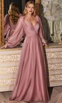 A-line Chiffon Sweetheart Open-Back Pleated Ruched Bishop Flutter Sleeves Dress with a Brush/Sweep Train by Ladivine