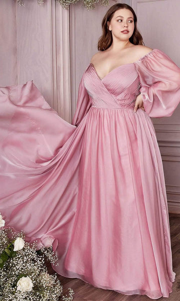 A-line Sweetheart Open-Back Shirred Back Zipper Ruched Natural Waistline Bishop Sleeves Mother-of-the-Bride Dress/Prom Dress with a Brush/Sweep Train