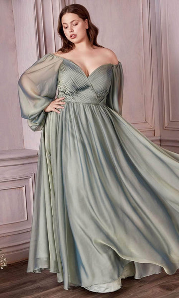 A-line Bishop Sleeves Natural Waistline Sweetheart Shirred Ruched Open-Back Back Zipper Mother-of-the-Bride Dress/Prom Dress with a Brush/Sweep Train