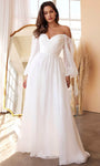 A-line Chiffon Open-Back Back Zipper Ruched Sheer Pleated Sweetheart Bishop Sleeves Natural Waistline Wedding Dress with a Brush/Sweep Train