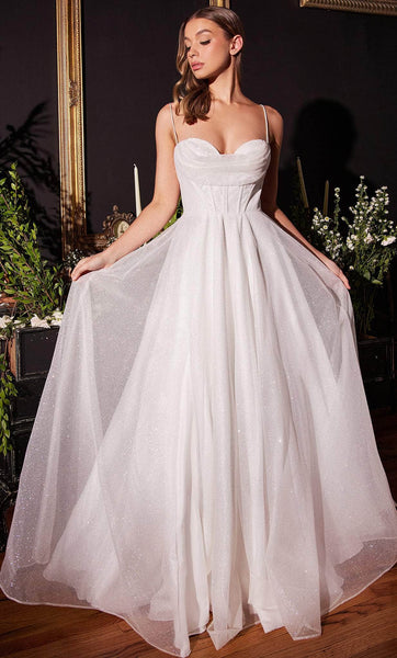 A-line Sleeveless Corset Natural Waistline Glittering Slit Flowy Cowl Neck Sweetheart Floor Length Wedding Dress with a Brush/Sweep Train