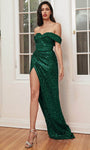 Slit Sequined Natural Waistline Sheath Off the Shoulder Floor Length Sheath Dress/Prom Dress