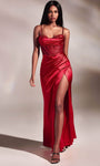 Cowl Neck Sweetheart Spaghetti Strap Draped Sheer Back Slit Sheer Lace-Up Floor Length Satin Sheath Basque Corset Waistline Sheath Dress/Prom Dress