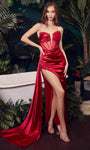 Sophisticated V-neck Strapless Sheath Corset Natural Waistline Satin Plunging Neck Slit Beaded Sheer Draped Illusion Sheath Dress/Prom Dress with a Brush/Sweep Train With Rhinestones and a Sash