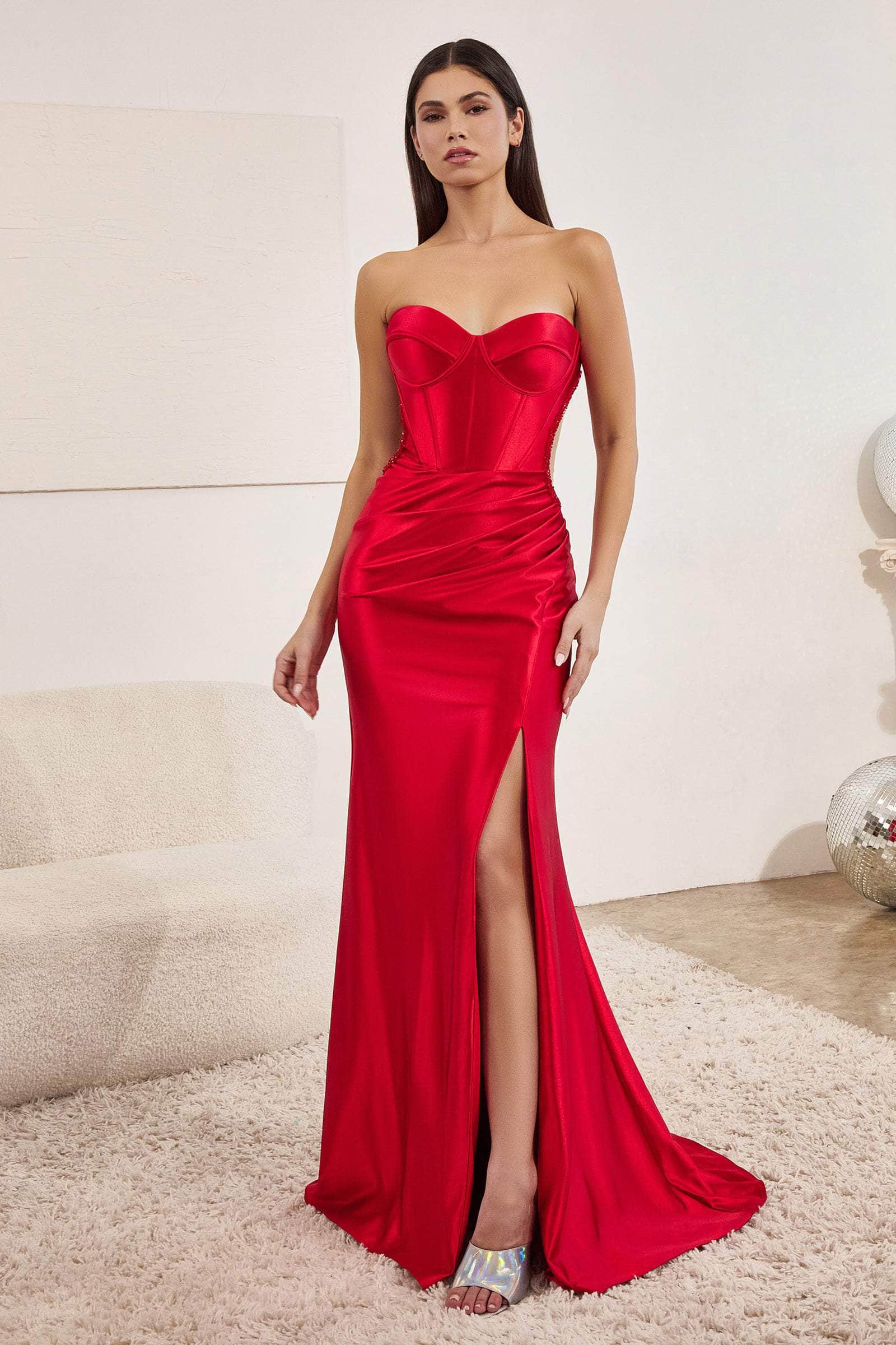 Ladivine CD273 - Sweetheart High Slit Prom Gown
