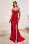 Strapless Slit Lace-Up Ruched Illusion Open-Back Floor Length Beaded Trim Sheath Corset Natural Waistline Sweetheart Sheath Dress/Prom Dress with a Brush/Sweep Train