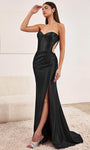 Strapless Sweetheart Floor Length Corset Natural Waistline Sheath Lace-Up Ruched Slit Open-Back Illusion Beaded Trim Sheath Dress/Prom Dress with a Brush/Sweep Train