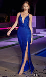 V-neck Cowl Neck Plunging Neck Natural Waistline Floor Length Spaghetti Strap Sheer Draped Sequined Open-Back Fitted Slit Glittering Sheath Sheath Dress/Prom Dress