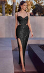 Floor Length Sweetheart Basque Corset Waistline Sheath Sheer Slit Lace-Up Sequined Fitted Spaghetti Strap Fall Sheath Dress/Prom Dress