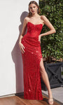 Strapless Slit Back Zipper Lace-Up Applique Sequined Embroidered Floor Length Corset Natural Waistline Scoop Neck Sheath Sheath Dress/Prom Dress