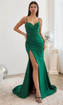 Ruched Open-Back Draped Slit Satin Empire Waistline Sweetheart Mermaid Sleeveless Spaghetti Strap Prom Dress with a Brush/Sweep Train