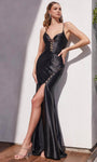 V-neck Sheath Sleeveless Spaghetti Strap Fitted Slit Back Zipper Natural Waistline Sweetheart Floor Length Sheath Dress/Evening Dress/Prom Dress with a Brush/Sweep Train