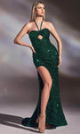 Sexy Empire Waistline Spaghetti Strap Fall Halter Sweetheart Mermaid Slit Cutout Sequined Prom Dress with a Brush/Sweep Train