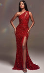 Sexy One Shoulder Illusion Asymmetric Cutout Slit Open-Back Sequined Sheer Sheath Natural Waistline Sheath Dress/Prom Dress with a Brush/Sweep Train