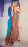 Sexy One Shoulder Natural Waistline Sheath Asymmetric Open-Back Sheer Sequined Slit Cutout Illusion Sheath Dress/Prom Dress with a Brush/Sweep Train