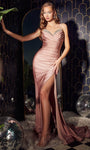 Sophisticated Jeweled Ruched Slit Beaded Sheath Spaghetti Strap Corset Natural Waistline Satin Sweetheart Sheath Dress/Prom Dress with a Brush/Sweep Train